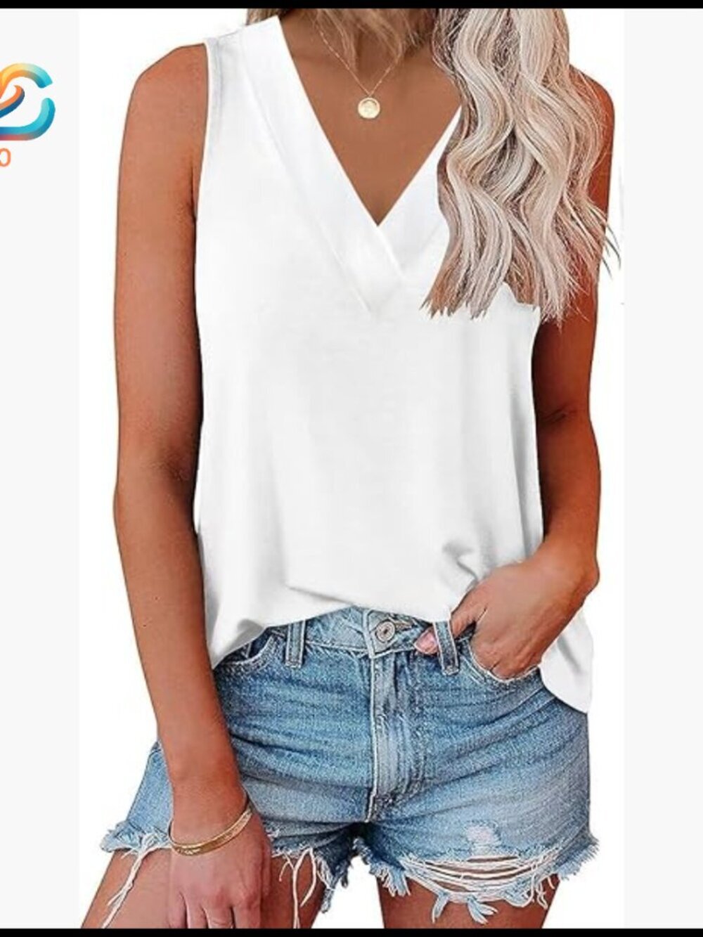 Women's V-Neck Tank Top Loose Fit Rayon Blend Sleeveless Tunic Casual Tee